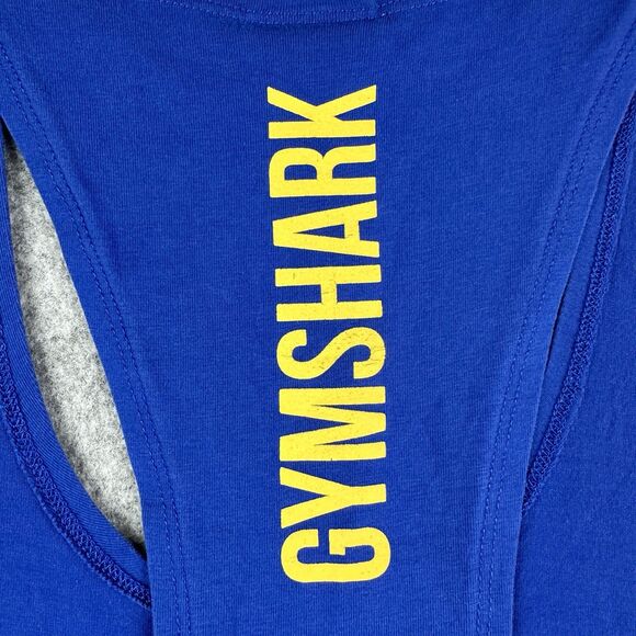 Gymshark Infill Stringer Tank Shirt Mens XL Blue Graphic Logo Racerback Workout - Picture 7 of 12
